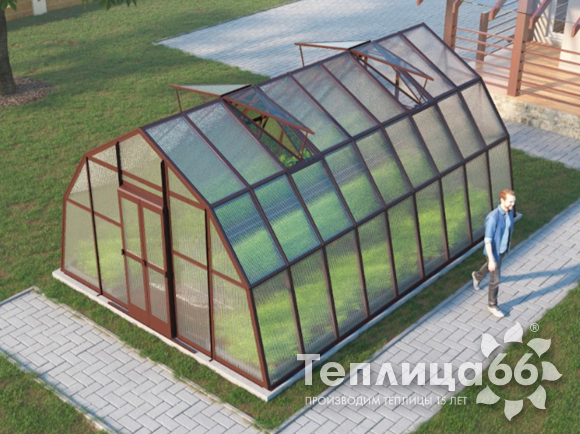 Теплица Рада Каспий из поликарбоната, 4х6 метров, коричневая